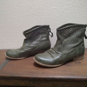Roxy Olive Perforated Leather Ankle Boots